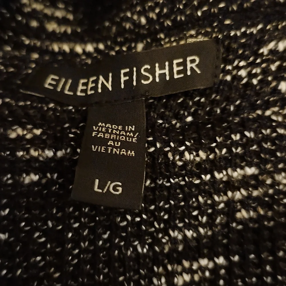Eileen Fisher Tweedy Black & White Classic Collar Blazer Large - Picture 7 of 7